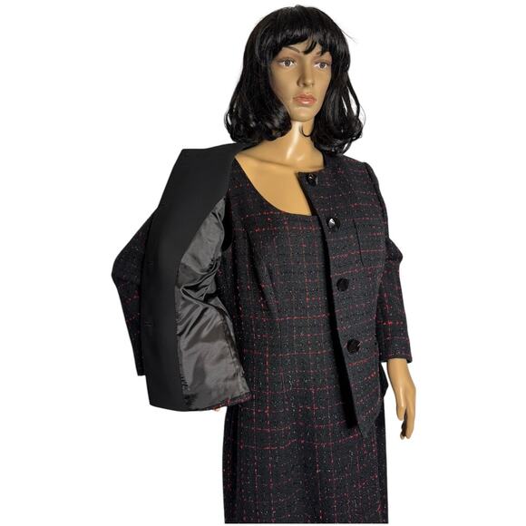 Tahari ASL evening classics boucle tweed sparkly dress suit black & red size 8 - Picture 8 of 16